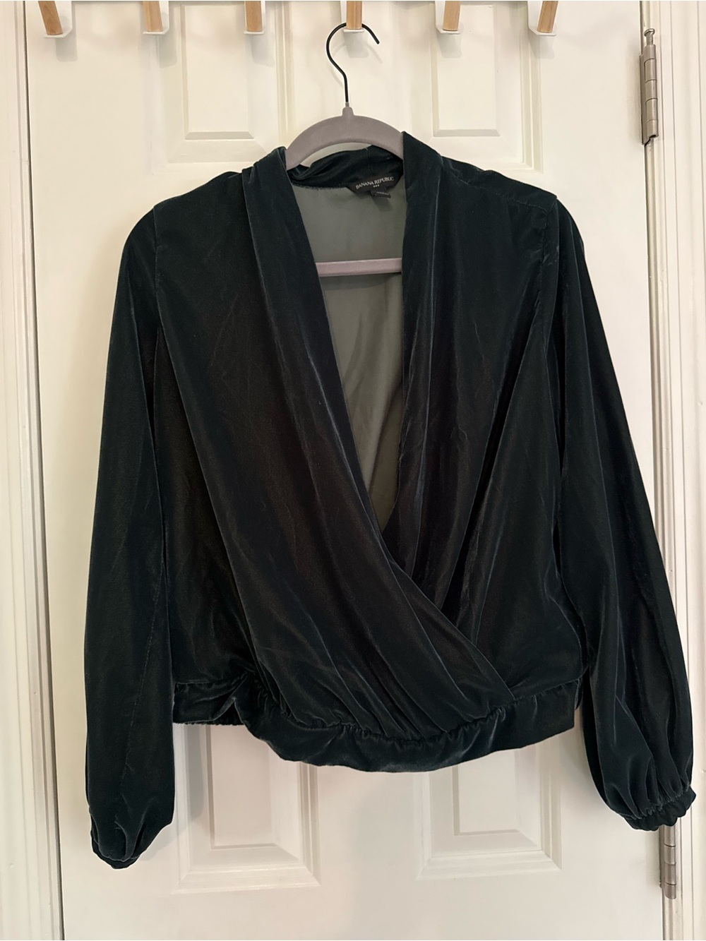 Banana Republic Dark Green Velvet Wrap-Style Blouse